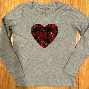 Crewcuts long sleeve sequin heart tee, size M (8-9)